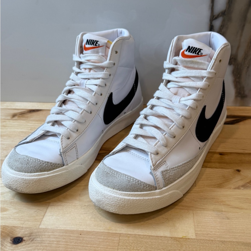 Women’s Nike White and Black High-Top Sneakers with Leather Upper - Size 8